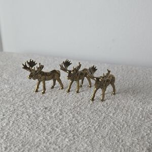 Trio of Miniature Antique Brass Moose Figurines